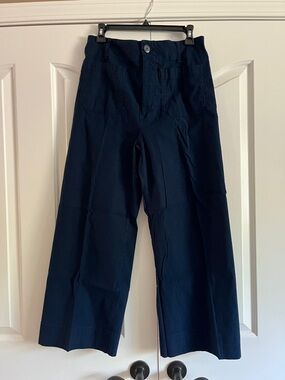 Maeve Colette Wide-Leg Navy Cotton Blend Pants